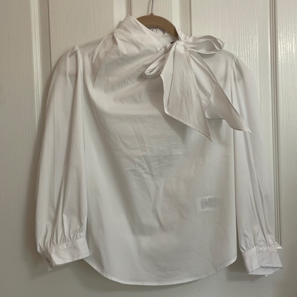 NWT Lauren Ralph Lauren White Bow Neck Top Size 00
